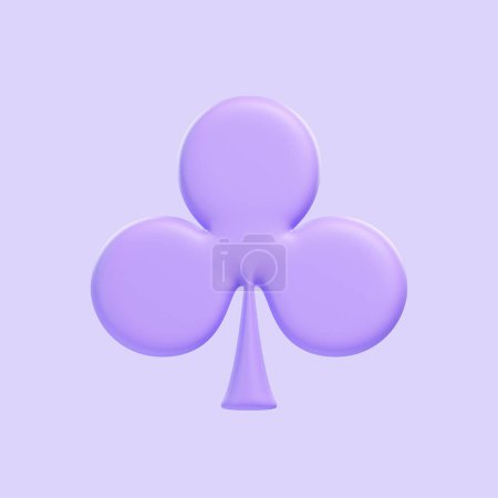 Téléchargez les photos : Aces cartes à jouer clubs de symboles avec des couleurs violettes isolées sur fond violet. Icône, signe et symbole 3D. Dessin animé style minimal. Vue de face. Illustration 3D Render - en image libre de droit