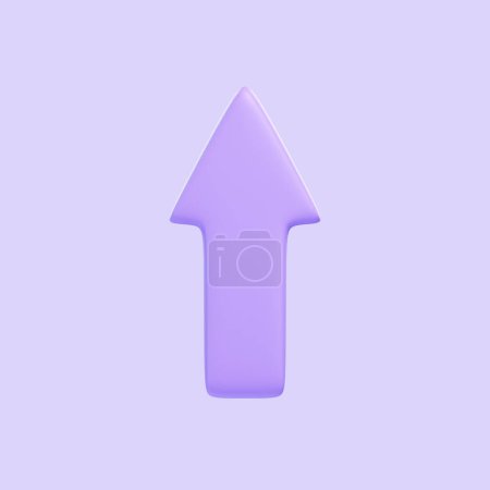 Téléchargez les photos : Flèche violette isolée sur fond violet. Icône, signe et symbole 3D. Dessin animé style minimal. Vue de face. Illustration 3D Render - en image libre de droit