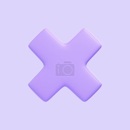 Photo for Purple Cross sign isolated on purple background. 3D icon, sign and symbol. Cartoon minimal style. 3D Render Illustration - Royalty Free Image