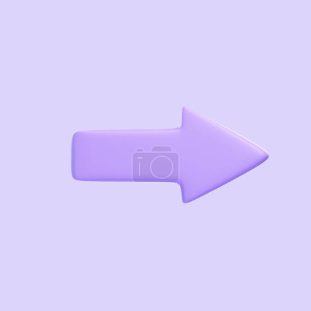 Téléchargez les photos : Icône flèche violette isolée sur fond violet. Icône, signe et symbole 3D. Dessin animé style minimal. Vue de face. Illustration 3D Render - en image libre de droit