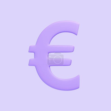 Téléchargez les photos : Signe euro violet isolé sur fond violet. Icône, signe et symbole 3D. Dessin animé style minimal. Vue de face. Illustration 3D Render - en image libre de droit