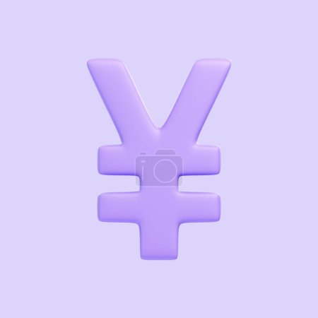 Téléchargez les photos : Signe de yen violet isolé sur fond violet. Icône, signe et symbole 3D. Dessin animé style minimal. Vue de face. Illustration 3D Render - en image libre de droit