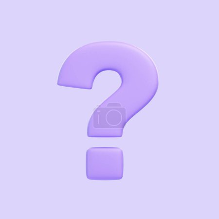 Téléchargez les photos : Point d'interrogation violet isolé sur fond violet. Icône, signe et symbole 3D. Dessin animé style minimal. Vue de face. Illustration 3D Render - en image libre de droit