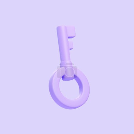 Photo for Purple key isolated on purple background. 3D icon, sign and symbol. Cartoon minimal style. 3D Render Illustration - Royalty Free Image