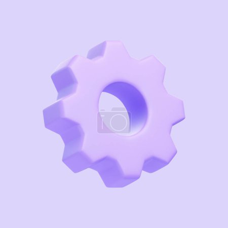 Téléchargez les photos : Icône d'engrenage violet isolé sur fond violet. Icône, signe et symbole 3D. Dessin animé style minimal. Illustration 3D Render - en image libre de droit