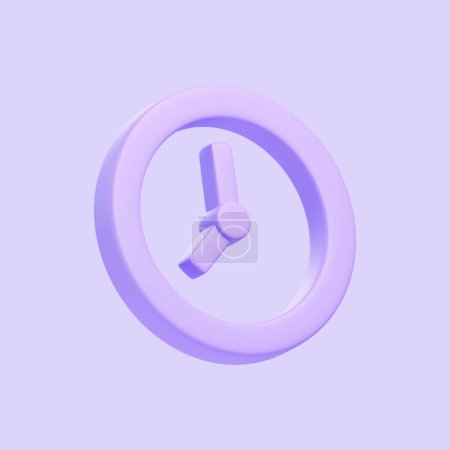 Foto de Icono de reloj púrpura aislado sobre fondo púrpura. Icono 3D, signo y símbolo. Estilo minimalista de dibujos animados. Ilustración de renderizado 3D - Imagen libre de derechos