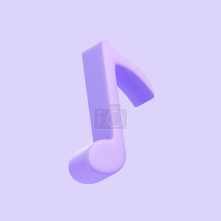 Photo for Purple music note isolated on purple background. 3D icon, sign and symbol. Cartoon minimal style. 3D Render Illustration - Royalty Free Image