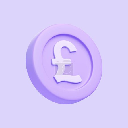Foto de Moneda púrpura con signo de libra aislada sobre fondo púrpura. Icono 3D, signo y símbolo. Estilo minimalista de dibujos animados. Ilustración de renderizado 3D - Imagen libre de derechos
