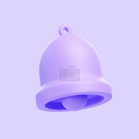 Téléchargez les photos : Icône cloche violette isolée sur fond violet. Icône, signe et symbole 3D. Dessin animé style minimal. Illustration 3D Render - en image libre de droit