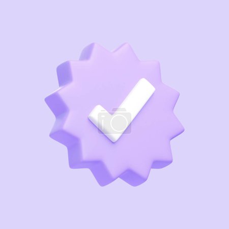 Foto de Púrpura verificar icono de verificación aislado sobre fondo púrpura. Icono 3D, signo y símbolo. Estilo minimalista de dibujos animados. Ilustración de renderizado 3D - Imagen libre de derechos