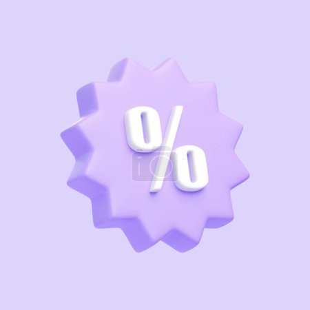 Foto de Etiqueta de precio de compra púrpura, cupón de descuento con símbolo de porcentaje aislado en el fondo púrpura. Icono 3D, signo y símbolo. Estilo minimalista de dibujos animados. Ilustración de renderizado 3D - Imagen libre de derechos
