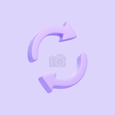 Foto de Dos flechas púrpura icono, actualización de símbolo aislado sobre fondo púrpura. Icono 3D, signo y símbolo. Estilo minimalista de dibujos animados. Ilustración de renderizado 3D - Imagen libre de derechos