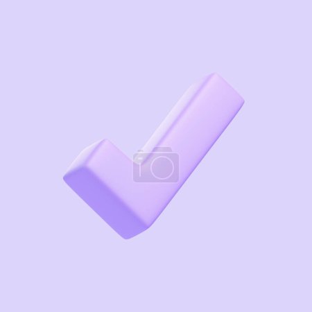 Téléchargez les photos : Coche mauve isolée sur fond violet. Icône, signe et symbole 3D. Dessin animé style minimal. Illustration 3D Render - en image libre de droit