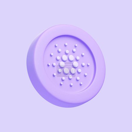 Photo for Purple cardano coin token isolated on purple background. 3D icon, sign and symbol. Cartoon minimal style. 3D Render Illustration - Royalty Free Image