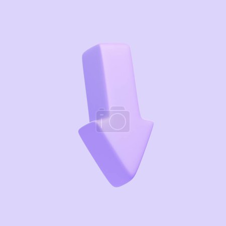 Téléchargez les photos : Flèche violette vers le bas isolée sur fond violet. Icône, signe et symbole 3D. Dessin animé style minimal. Illustration 3D Render - en image libre de droit