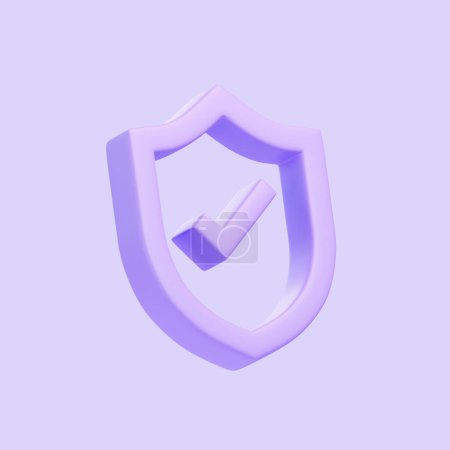 Photo for Purple Outline Shield Shape with Tick Symbol isolated on purple background. 3D icon, sign and symbol. Cartoon minimal style. 3D Render Illustration - Royalty Free Image