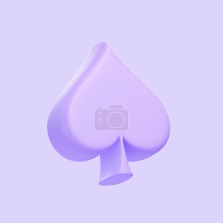 Téléchargez les photos : As jouant cartes symbole pique avec des couleurs violettes isolées sur fond violet. Icône, signe et symbole 3D. Dessin animé style minimal. Illustration 3D Render - en image libre de droit