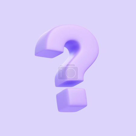 Téléchargez les photos : Point d'interrogation violet isolé sur fond violet. Icône, signe et symbole 3D. Dessin animé style minimal. Illustration 3D Render - en image libre de droit