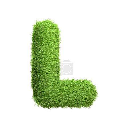 Foto de Letra mayúscula L en forma de hierba verde exuberante, aislada sobre un fondo blanco. Vista frontal. Ilustración de representación 3D - Imagen libre de derechos