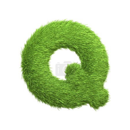 Téléchargez les photos : Lettre majuscule Q en forme d'herbe verte luxuriante, isolée sur un fond blanc. Vue de face. Illustration de rendu 3D - en image libre de droit