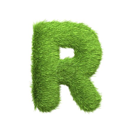 Photo for Capital letter R shaped from lush green grass, isolated on a white background. Front view. 3D render illustration - Royalty Free Image