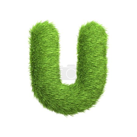 Photo for Capital letter U shaped from lush green grass, isolated on a white background. Front view. 3D render illustration - Royalty Free Image