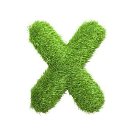 Capital letter X shaped from lush green grass, isolated on a white background. Front view. 3D render illustration