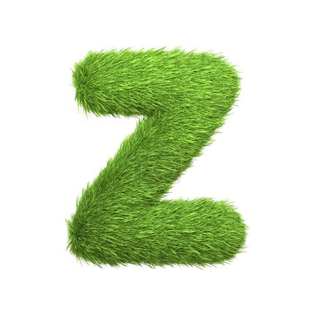 Capital letter Z shaped from lush green grass, isolated on a white background. Front view. 3D render illustration