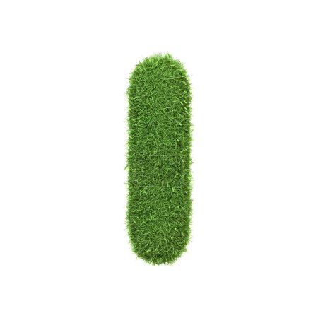 Capital letter I shaped from lush green grass, isolated on a white background. Front view. 3D render illustration