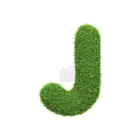 Photo for Capital letter J shaped from lush green grass, isolated on a white background. Front view. 3D render illustration - Royalty Free Image