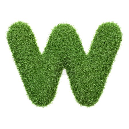 Photo for Capital letter W shaped from lush green grass, isolated on a white background. Front view. 3D render illustration - Royalty Free Image