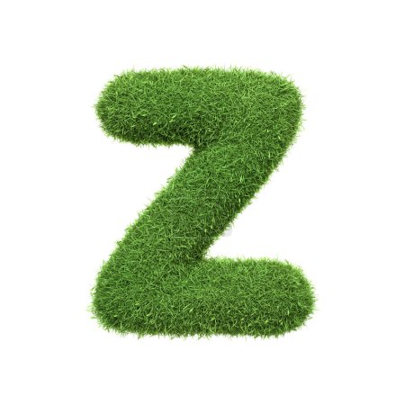 Capital letter Z shaped from lush green grass, isolated on a white background. Front view. 3D render illustration
