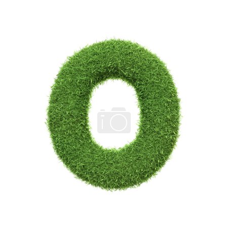Foto de El número 0 en forma de hierba verde denso, situado sobre un fondo blanco puro. Número cero. Vista frontal. Ilustración de representación 3D - Imagen libre de derechos