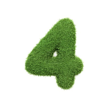 Photo for The number 4 shaped from dense green grass, set against a pure white backdrop. Number four. Front view. 3D render illustration - Royalty Free Image