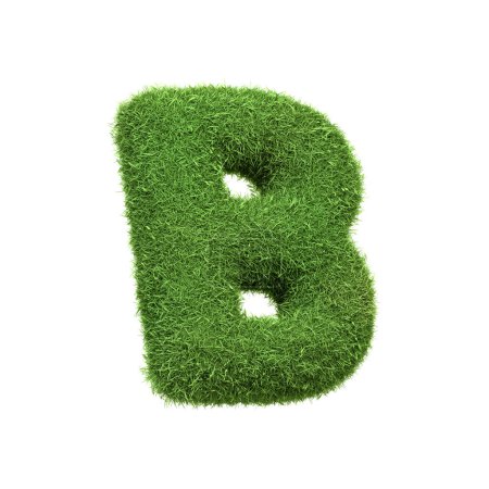 Photo for Capital letter B shaped from lush green grass, isolated on a white background. Side view. 3D render illustration - Royalty Free Image