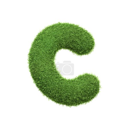 Téléchargez les photos : Lettre majuscule C en forme d'herbe verte luxuriante, isolée sur un fond blanc. Vue latérale. Illustration de rendu 3D - en image libre de droit