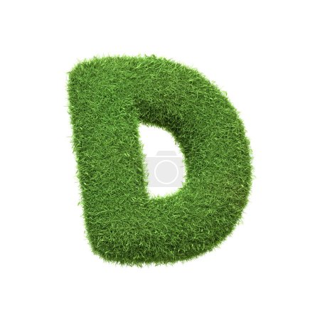Téléchargez les photos : Lettre majuscule D en forme d'herbe verte luxuriante, isolée sur un fond blanc. Vue latérale. Illustration de rendu 3D - en image libre de droit