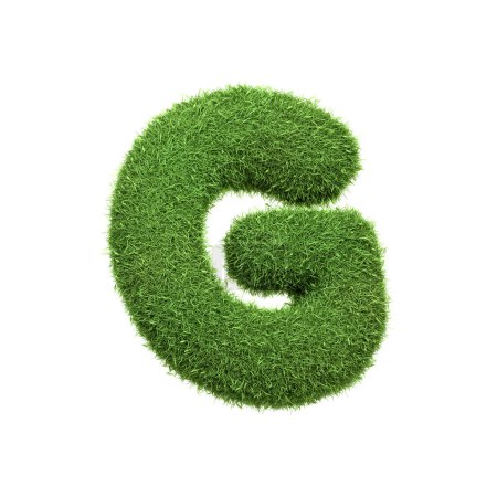 Téléchargez les photos : Lettre majuscule G en forme d'herbe verte luxuriante, isolée sur un fond blanc. Vue latérale. Illustration de rendu 3D - en image libre de droit