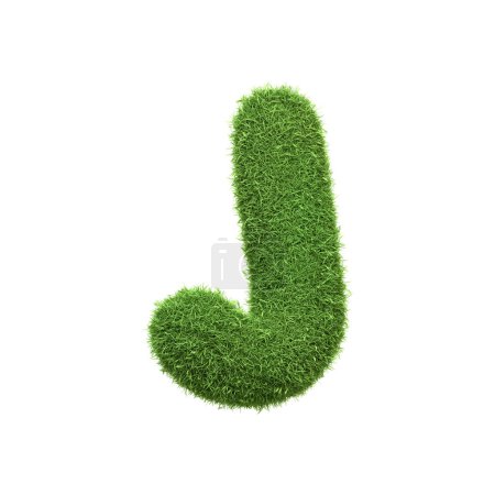 Téléchargez les photos : Lettre majuscule J en forme d'herbe verte luxuriante, isolée sur un fond blanc. Vue latérale. Illustration de rendu 3D - en image libre de droit