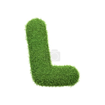 Photo for Capital letter L shaped from lush green grass, isolated on a white background. Side view. 3D render illustration - Royalty Free Image