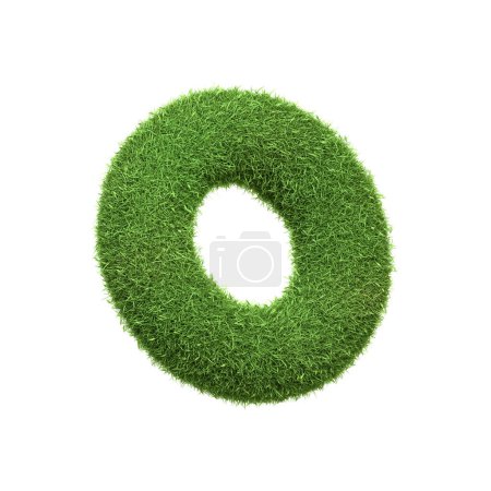 Téléchargez les photos : Lettre majuscule O en forme d'herbe verte luxuriante, isolée sur un fond blanc. Vue latérale. Illustration de rendu 3D - en image libre de droit