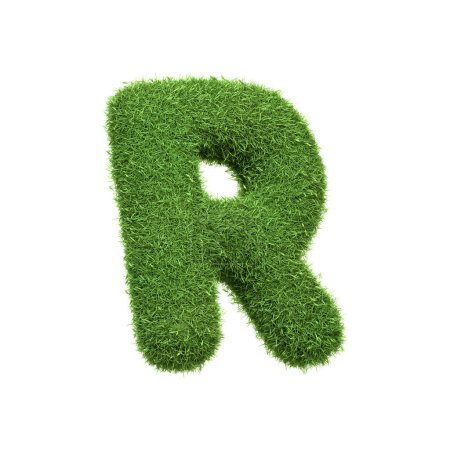 Photo for Capital letter R shaped from lush green grass, isolated on a white background. Side view. 3D render illustration - Royalty Free Image
