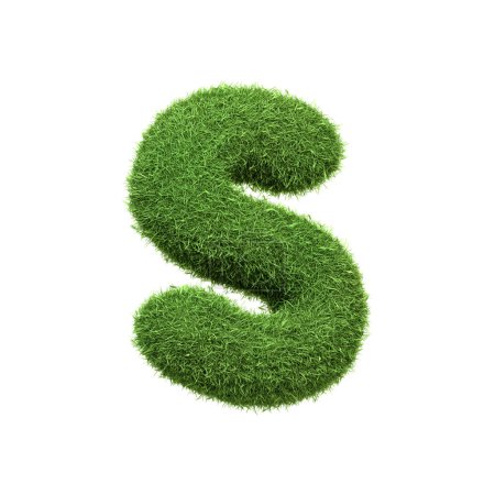 Téléchargez les photos : Lettre majuscule S en forme d'herbe verte luxuriante, isolée sur un fond blanc. Vue latérale. Illustration de rendu 3D - en image libre de droit