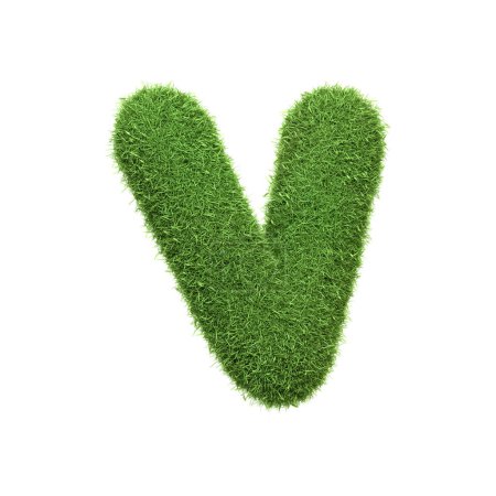 Photo for Capital letter V shaped from lush green grass, isolated on a white background. Side view. 3D render illustration - Royalty Free Image