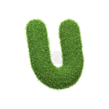 Photo for Capital letter U shaped from lush green grass, isolated on a white background. Side view. 3D render illustration - Royalty Free Image