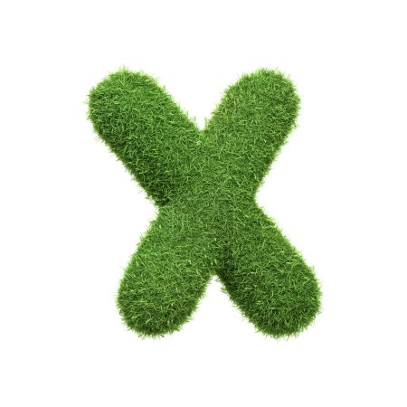 Photo for Capital letter X shaped from lush green grass, isolated on a white background. Side view. 3D render illustration - Royalty Free Image