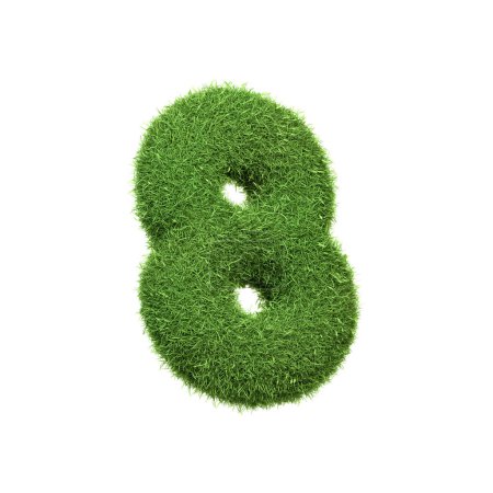 Foto de El número 8 en forma de densa hierba verde, situado sobre un fondo blanco puro. Número ocho. Vista frontal. Ilustración de representación 3D - Imagen libre de derechos