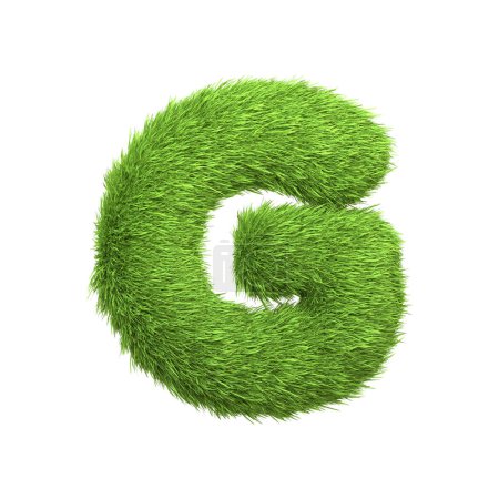 Capital letter G shaped from lush green grass, isolated on a white background. Front view. 3D render illustration