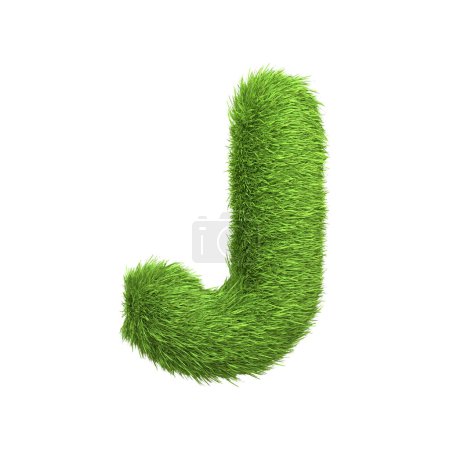 Capital letter J shaped from lush green grass, isolated on a white background. Front view. 3D render illustration