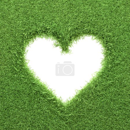 Herbe verte luxuriante formant une découpe en forme de c?ur, symbolisant l'amour pour la nature et l'environnement. Illustration 3D Render